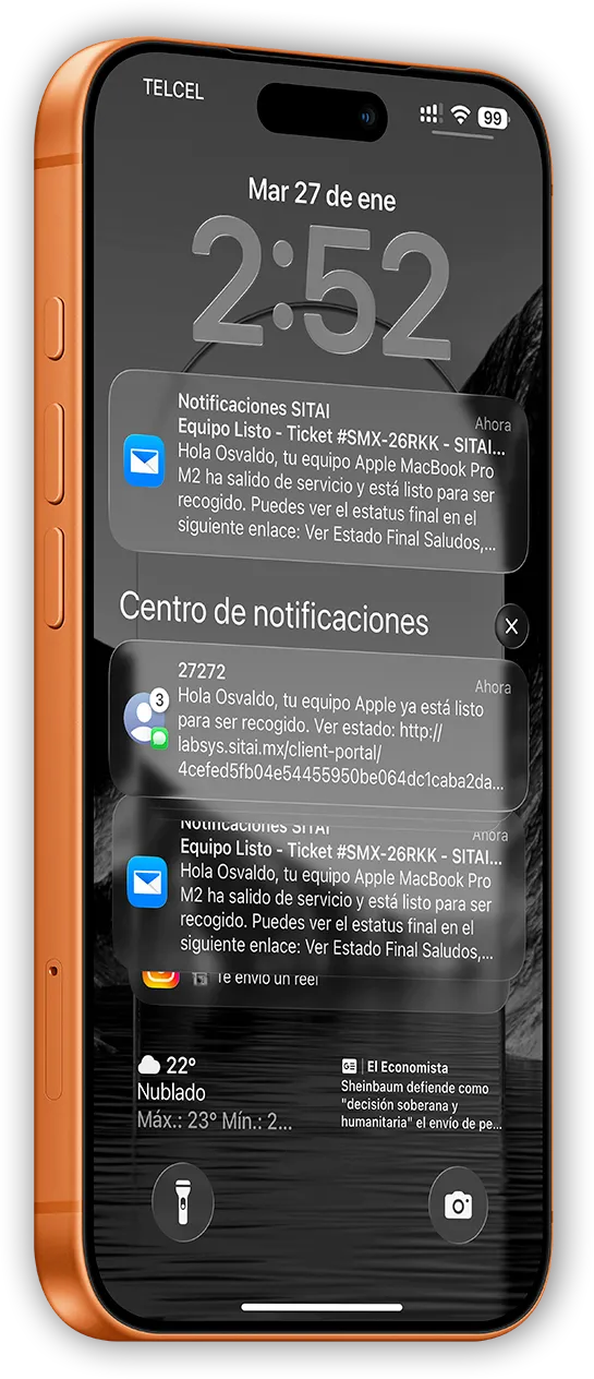 iPhone mostrando notificaciones SITAI